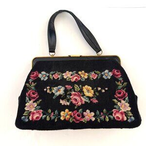 Vintage Floral Needlepoint Tapestry Handbag